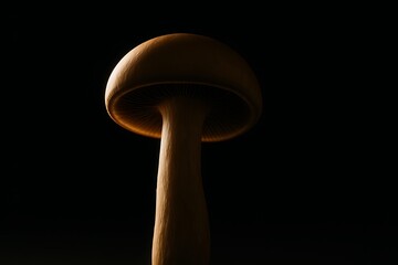Dramatic Side‑Profile of a Single Mushroom with Gills on Black Background