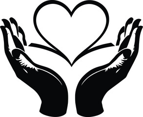Obraz premium Support and Care Icon Illustration Minimalist Black Silhouette Featuring Cupped Hands Holding a Heart for Charity and Wellness Branding