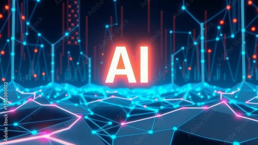 Aufkleber the glowing letters ai are at the center of a complex digital network, representing artificial intel