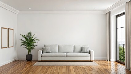 Fototapeta premium Modern interior living room minimalist mockup with white sofa