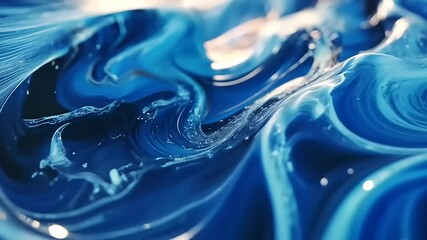 Abstract blue waves creating a mesmerizing flow, with light reflections enhancing the fluid motion - Powered by Adobe