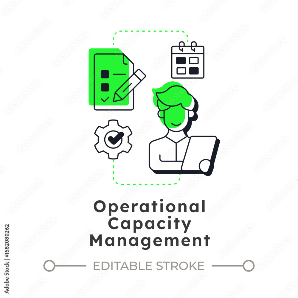 Poster operational capacity management modern linear concept icon. daily execution of business processes. r