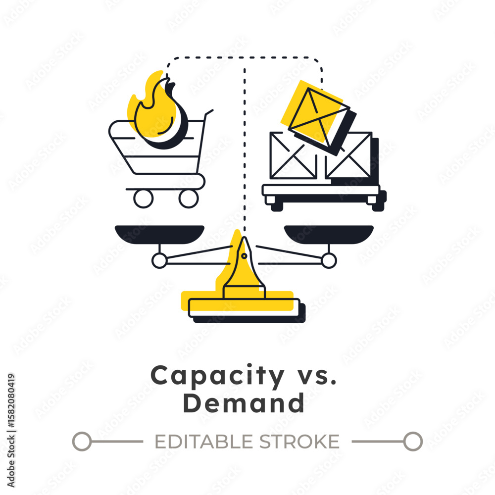 Poster capacity vs demand modern linear concept icon. identify potential shortages. resource management met