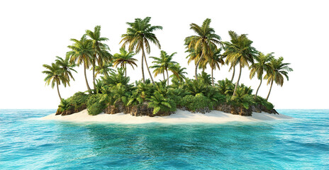 Tropical island with palm trees, isolated on transparent cutout background