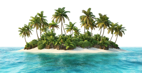 Tropical island with palm trees, isolated on transparent cutout background