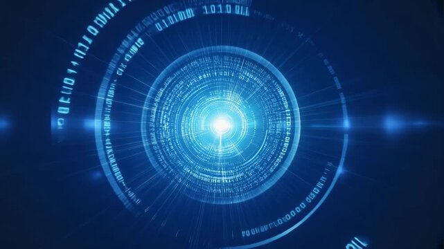 Bright Sci-Fi Data Ring Portal Animation with Glowing Binary Elements