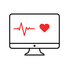 Medical Monitor Heartbeat and Heart Icon, Healthcare and Cardiology Display Vector