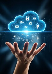 Digital cloud technology with icons cloud computing