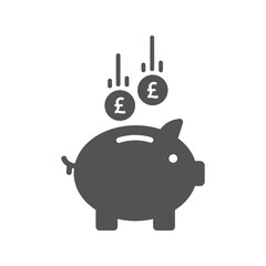  Piggy Bank with Falling Pound Coins, Financial Savings, Investment, Economic Growth Illustration