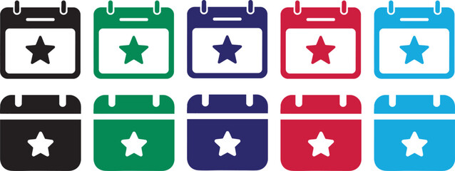 Collection of colorful calendar icons with a star symbol representing important dates and events