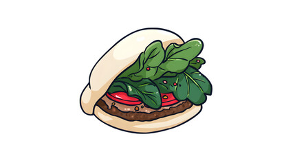 Black filled icon of a bao bun with meat and greens, transparent background