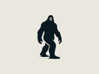 Minimalist Sasquatch silhouette vector logo for outdoor adventure brands or hiking clubs