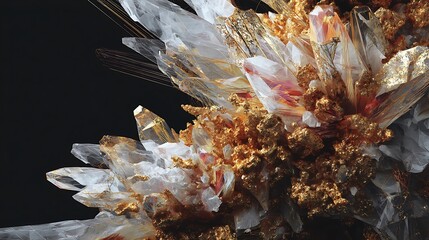 an intricate crystalline structure forming beautifully in shimmering colors on one side, violently shattering into shards on the other side, symbolizing the dual forces of creation and destruction, 