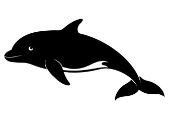 Fototapeta premium A captivating vector silhouette depicts a beluga whale in striking black against a clean white background, showcasing its graceful form.