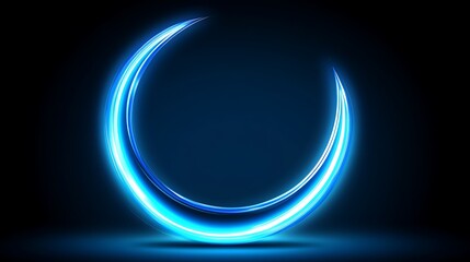 Blue glowing crescent moon shape on a dark background