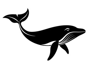 Obraz premium Graceful humpback whale silhouette artfully rendered in black vector format against a pristine white background, embodying marine life.