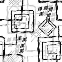 Seamless monochrome black and white abstract geometric pattern.