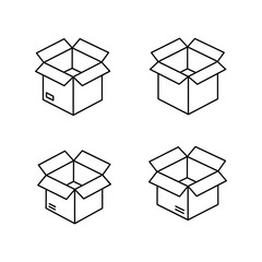 Set of Empty Outline Cardboard Boxes, Shipping Container Icons, Delivery Packaging