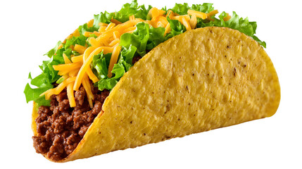Black filled silhouette of a taco with ground meat, cheese and lettuce, isolated on white background