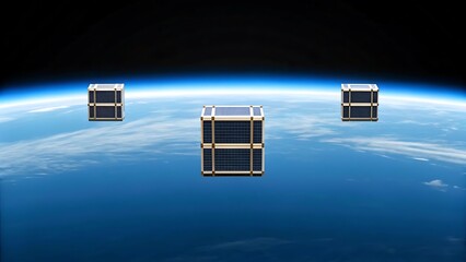 Cubesats deployed above earth satellite space