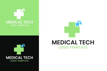Obraz premium Modern medical tech logo design template vector illustration