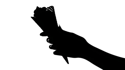 Black silhouette of a hand holding a cone, isolated on transparent background