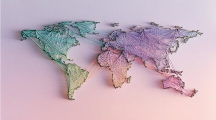 World map with interconnected threads