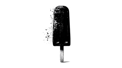 Black silhouette of a popsicle with fruit chunk texture, isolated on transparent background