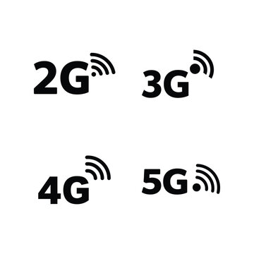 Mobile network icons vector set: 2G, 3G, 4G, 5G symbols for connectivity and data speed