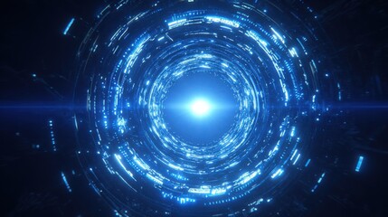 Futuristic Blue Light Tunnel with Circular Patterns