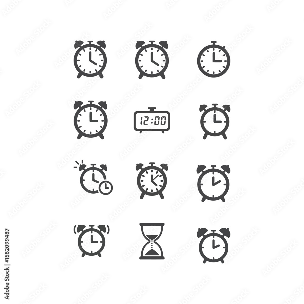 Poster comprehensive vector set of clock and time icons for scheduling and time-related concepts