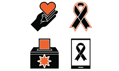 Fototapeta premium Awareness Ribbon & Charity Icon Vector Set 