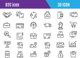 B2B icon set. Business to business, supplier, commerce, vendor, enterprise, partnership, sales model, B2B icon collection set. Editable stroke.