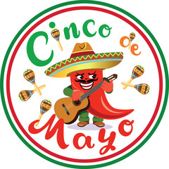 hot pepper in a sombrero with a guitar