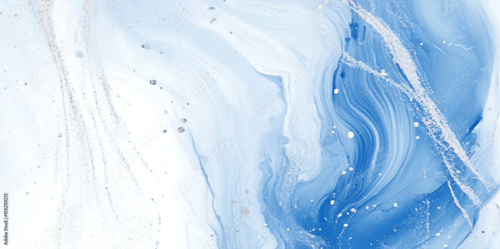 Poster showcases a smooth abstract surface with a predominantly light blue color scheme, it features a marb