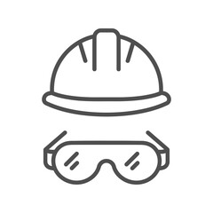 Safety hard hat and goggles icon vector, construction worker protection equipment symbol