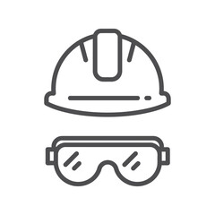 Safety hard hat and goggles icon vector, construction worker protection equipment symbol