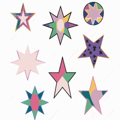 Star icon pack in white, skin, purple, and pink on white background