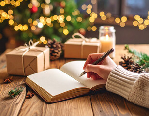 A person is writing in a notebook, close up