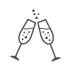Champagne toast icon vector, celebratory cheers with sparkling wine glasses, party celebration symbol
