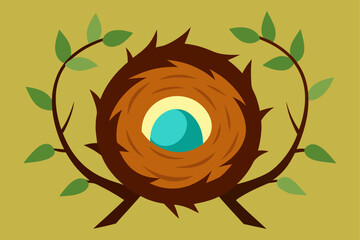 birds  nest tucked between tree branches