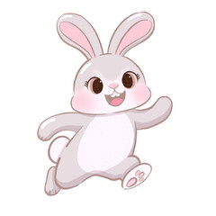 bunny is jumping, cute bunny, kawaii bunny, cartoon bunny illustration, flat bunny character clipart