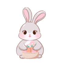 bunny with basket, cute bunny, kawaii bunny, cartoon bunny illustration flat bunny character clipart