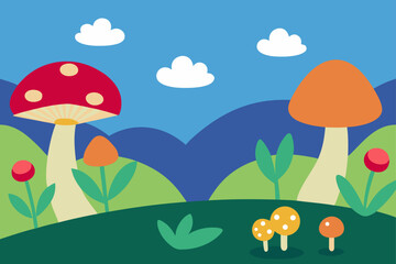 Fototapeta premium quiet clearing with mushrooms moss and wildflo