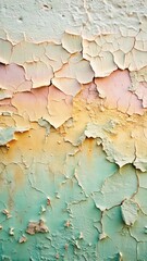 Obraz premium A closeup texture of peeling and cracked paint in pastel colors on an old, weathered surface