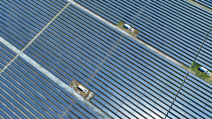 Mega solar panel directly above aerial view.
