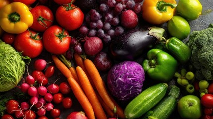 Assorted Fresh Fruits and Vegetables Display