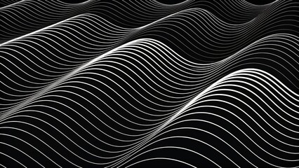 Flowing white lines on black abstract pattern background