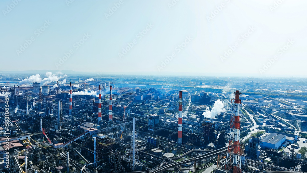 Poster 製鉄所、工場、工業地帯、空撮、コンビナート、プラント、鉄鋼業、ドローン、俯瞰、鉄鋼、コークス、石炭、企業、事業、ハイアングル、展望、パノラマ、風景、鳥瞰図、景色、上から見た、見下ろす、製造業、生産、製