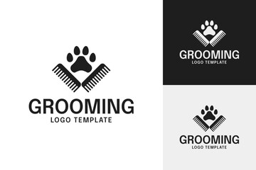 Pet grooming logo design template vector illustration
